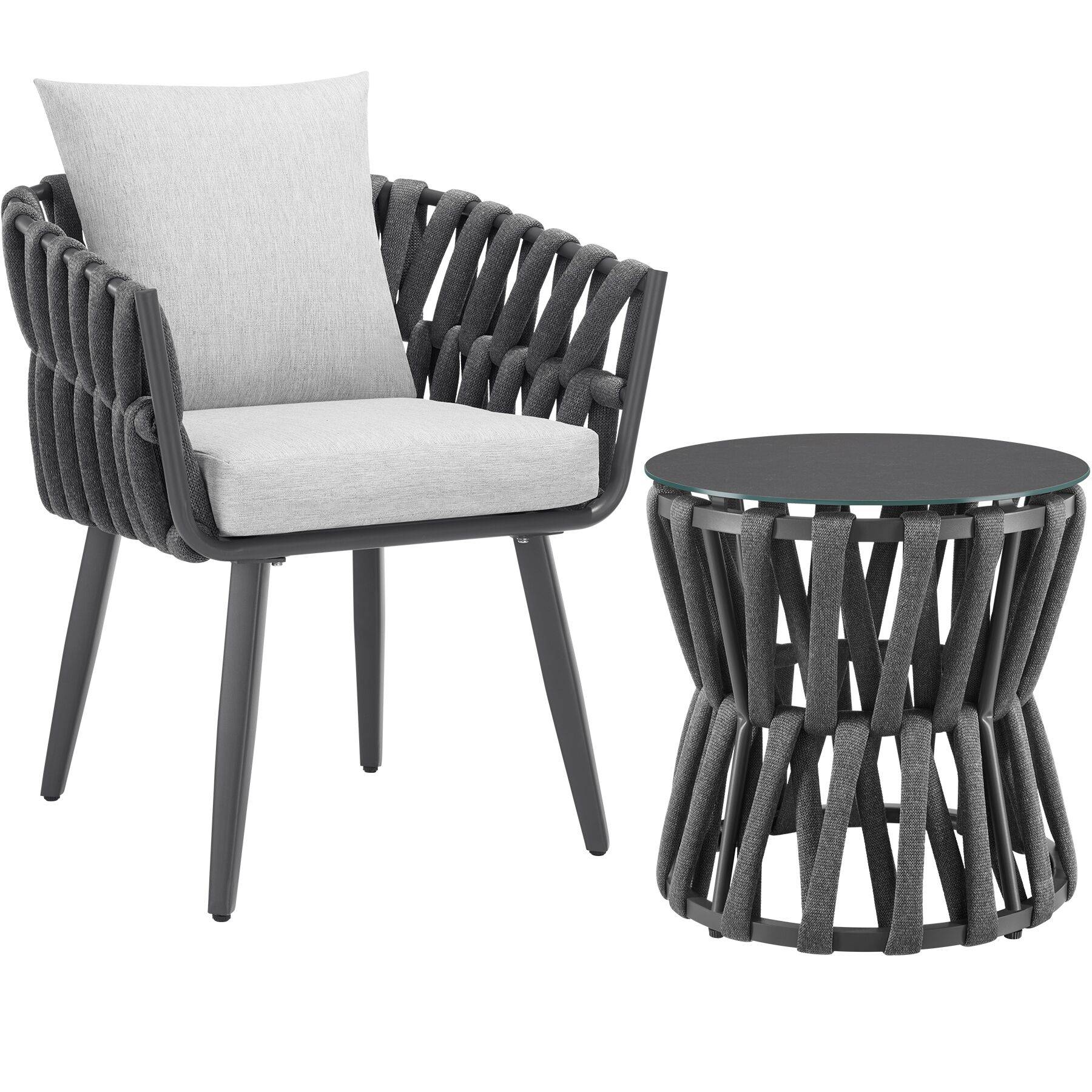 Set Lugano in touwdesign, aluminium frame, schroefvoeten