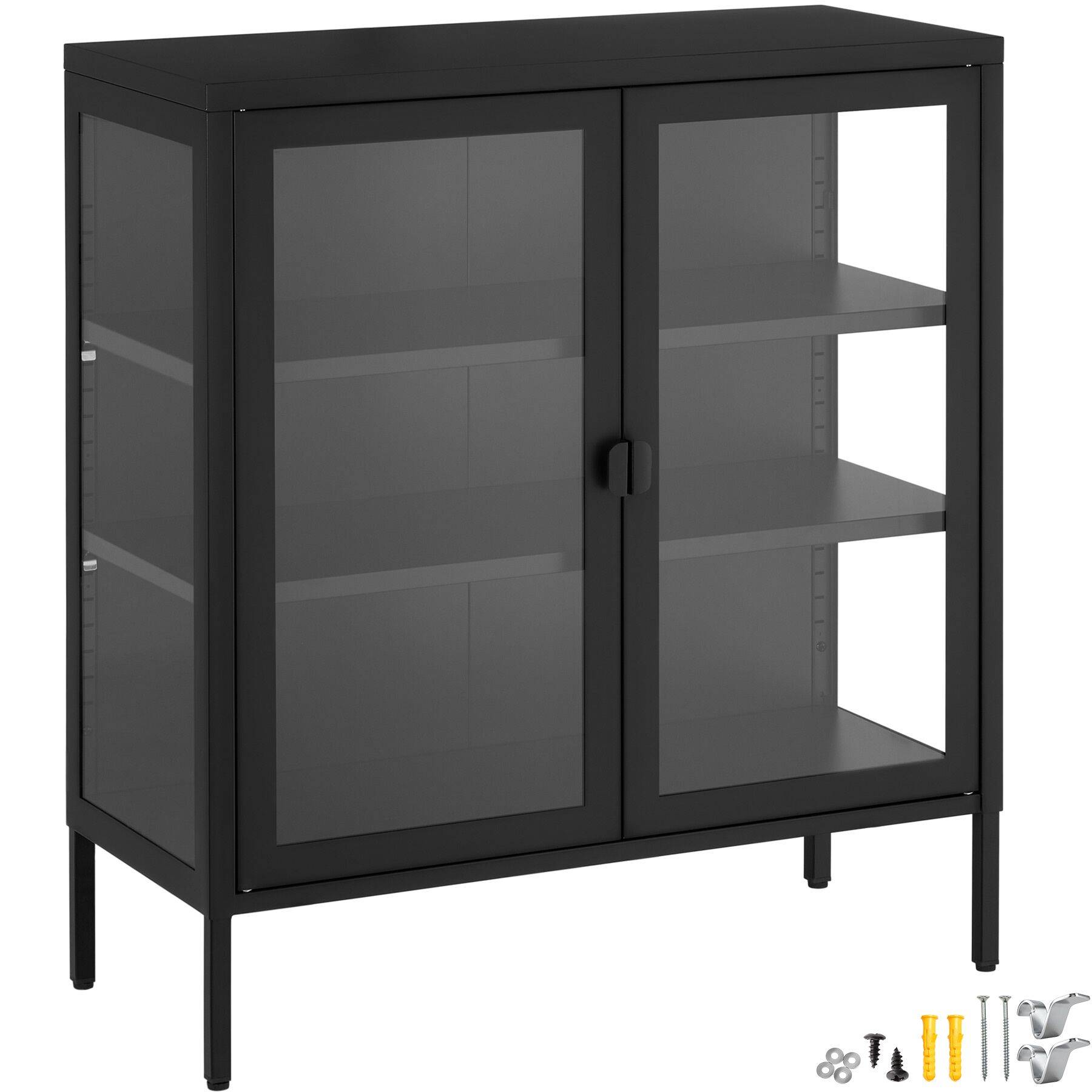 Metalen vitrinekast met glazen deuren – industriële vitrinekast op poten Baker