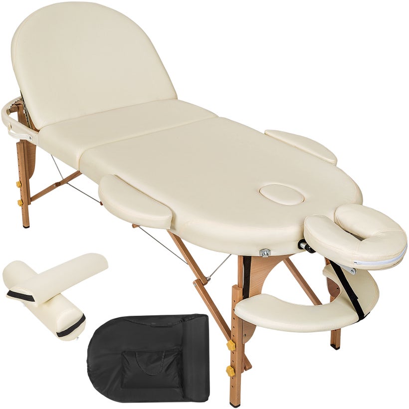Extreem belangrijk Besmettelijk bespotten 3 zones massagetafel ovaal met 5cm matras, rolkussens en houten frame  online goedkoop kopen | tectake