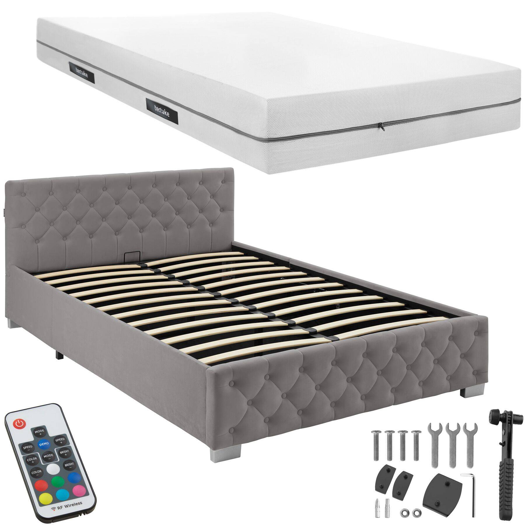 Beddenset gestoffeerd bed met matras, fluweeloptiek, 2 hardheidsgraden