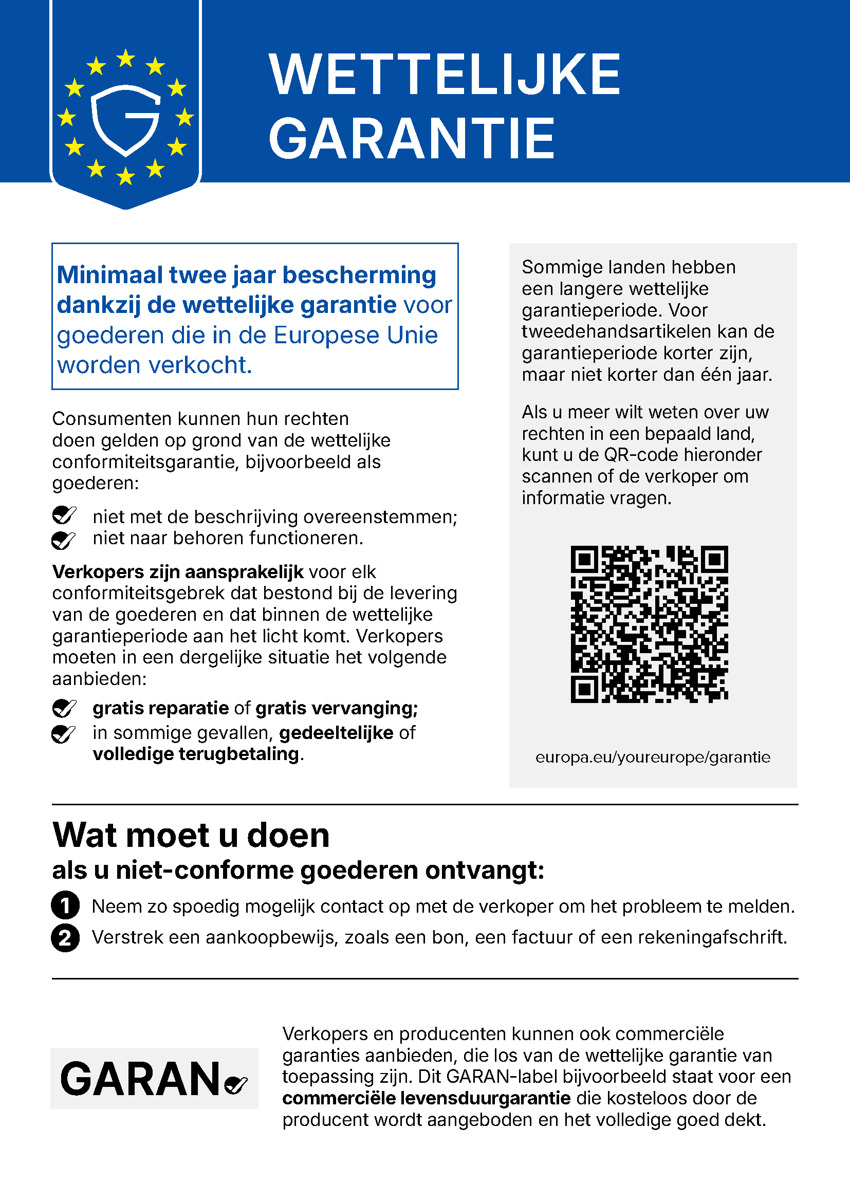 Wettelijke garantie – consumentenrechten in de EU EU-informatie over de wettelijke garantie, consumentenrechten en QR-code