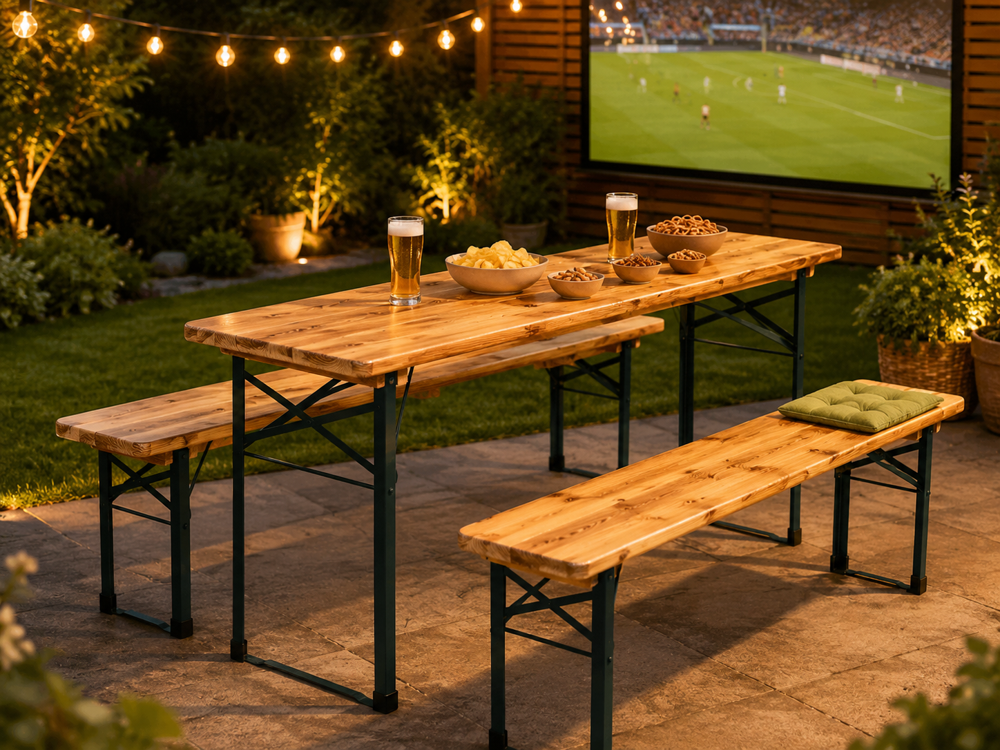 Biertafelset in een zomerse buitenruimte