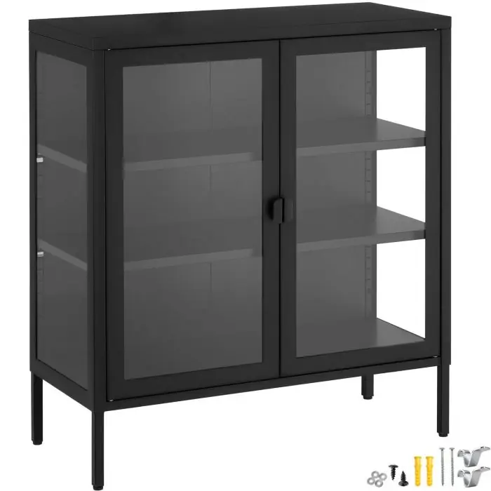 Metalen vitrinekast met glazen deuren – industriële vitrinekast op poten Baker