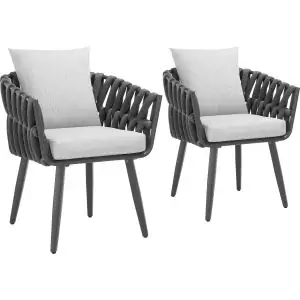 Set van 2 Lugano-stoelen in touwdesign met aluminium frame